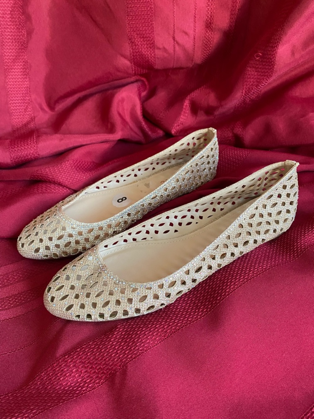 Dollhouse Flats Women's Shoe Size 8 Gold w/Rhinestones Brand New See Description